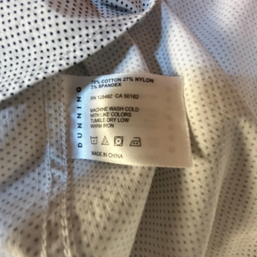 Dunning Dress Shirt Mens Large White Dot Long Sleeve Button-Up‎ Stretch Reg Fit